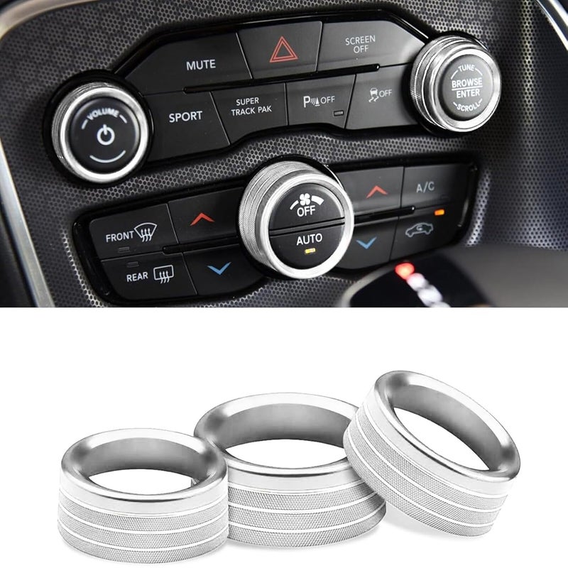 AuTK Aluminum Alloy HVAC Knob & Button Covers Kit fit for Dodge Challenger & Charger 2015-2024, fit for Chrysler 300/300S 2015-2024, fit for Ram 1500/2500/3500 2013-2014 & 2016 (5Pcs Silver) - Image 2